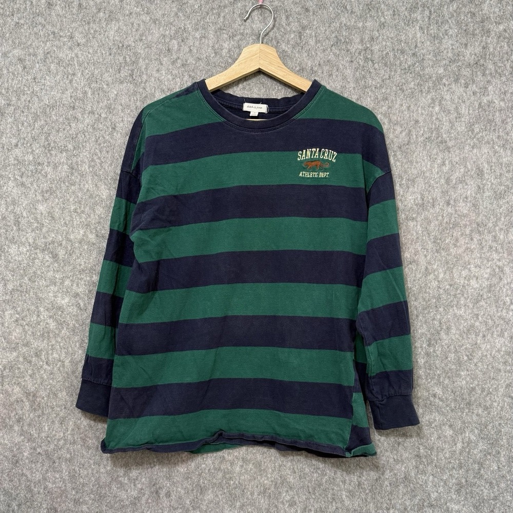 Stitch & Pine Santa Cruz Rugby Shirt Green Navy Striped Long Sleeve Women's Sz S